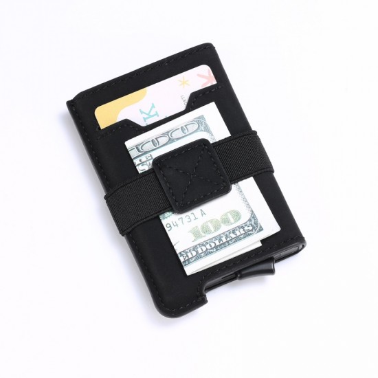 Aluminum alloy leather case RFID anti-theft brush simple mini men's wallet