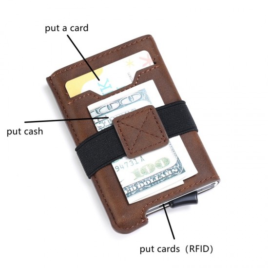 Aluminum alloy leather case RFID anti-theft brush simple mini men's wallet